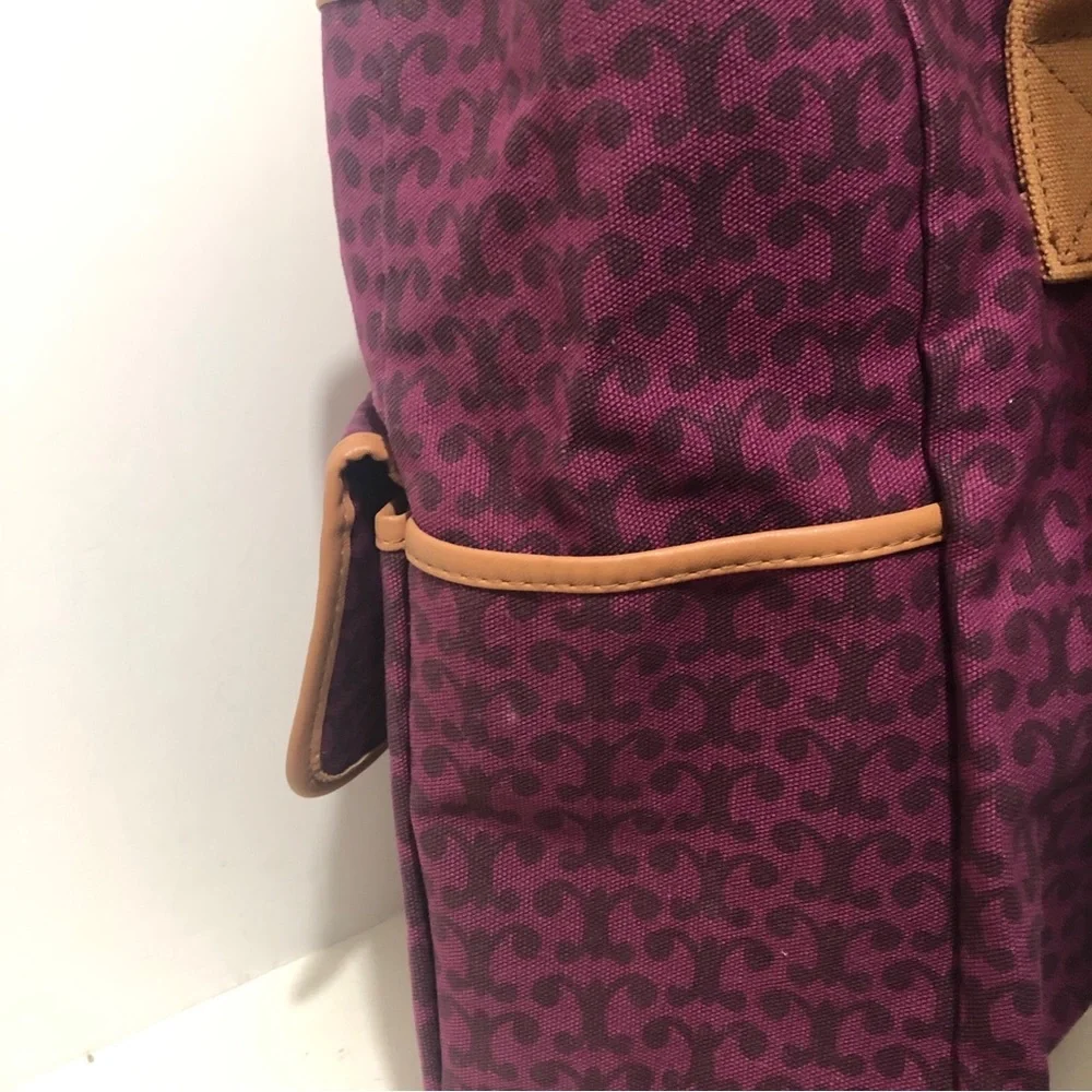 Purchase Canvas Tote Bag 12”Wx6”Wx13”H Floral Print High Capacity Pockets Maroon - Picture 4 of 9
